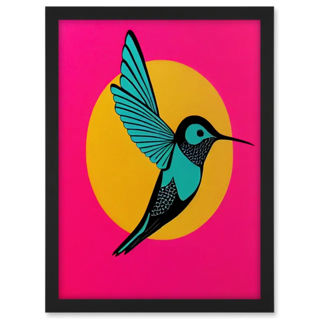 Vibrant Retro Pop Art Hummingbird Framed Wall Art Picture Print A3