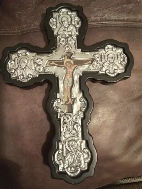 Orthodox Religious Crucifix Icon Jesus Christ Size 10inch By 7 Inch White Metal