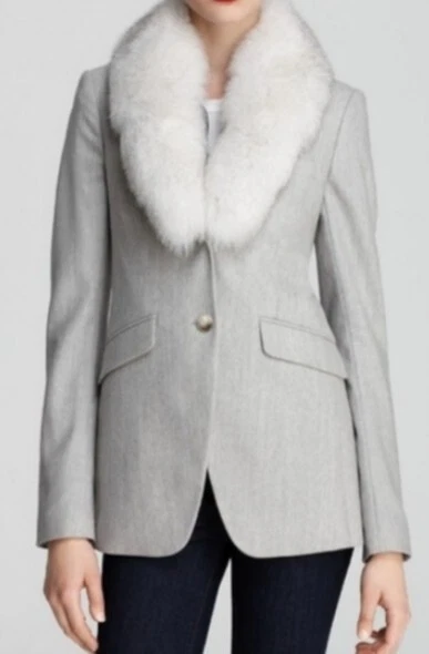 Theory Andorie F Epirus Fox Fur Collar Blazer Size:2 Color:Gray/White NWOT Theory Andorie F Epirus Fox Fur Collar Blazer Size:2 Color:Gray/White NWOT