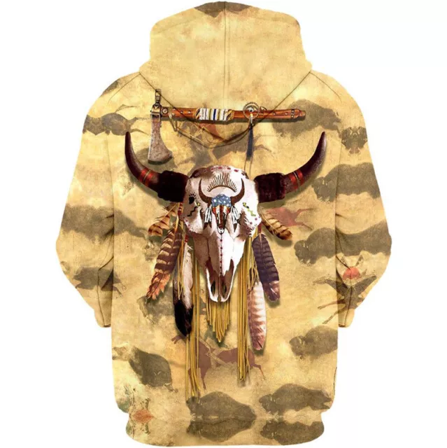 New hot selling cartoon digital buffalo skull casual long sleeved hoodie