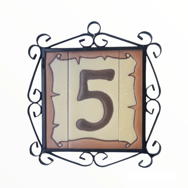 15cm x 7.5cm Scroll Design Ceramic Spanish House Numbers & Metal Filigree Frames