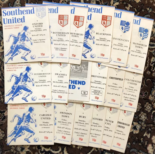 1978/9, Collection of 18 Southend Utd home programmes