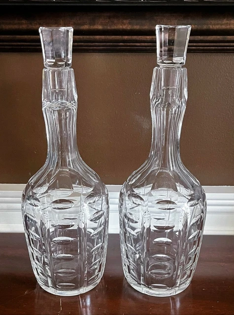 Antique American Brilliant Abp Pair Cut Glass Crystal Whiskey Decanters Bottles
