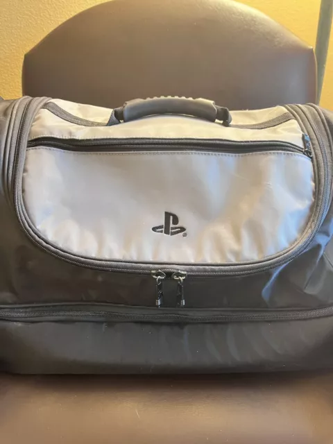 Official Sony PlayStation Shoulder Carry Travel Duffel Bag Silver/Black EUC