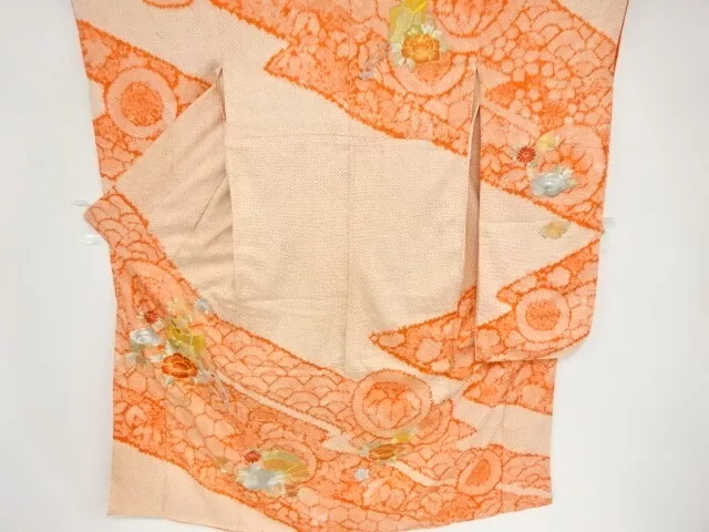 82351# Japanese Kimono / Antique Furisode / All Shibori / Embroidery / Carriage