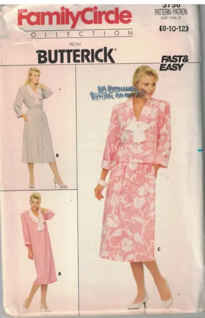 3756 Butterick Sewing Pattern Misses Loose Fitting Pullover Dress Top Skirt OOP