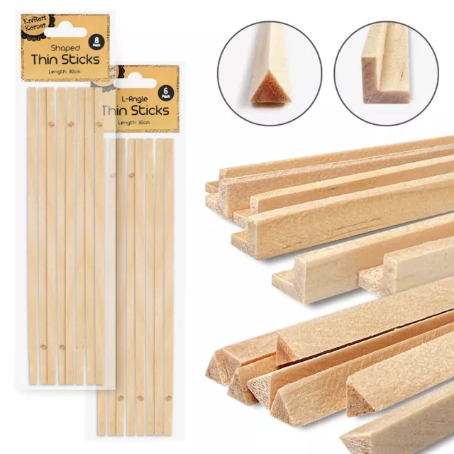 Natural Wooden Craft Sticks L Shaped Triangle Dowel Round Building Rod DIY Craft