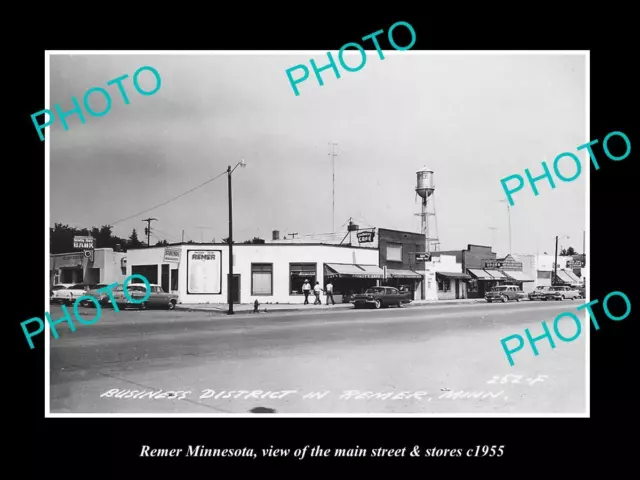 OLD LARGE HISTORIC PHOTO OF REMER MINNESOTA THE MAIN STREET & STORES c1955