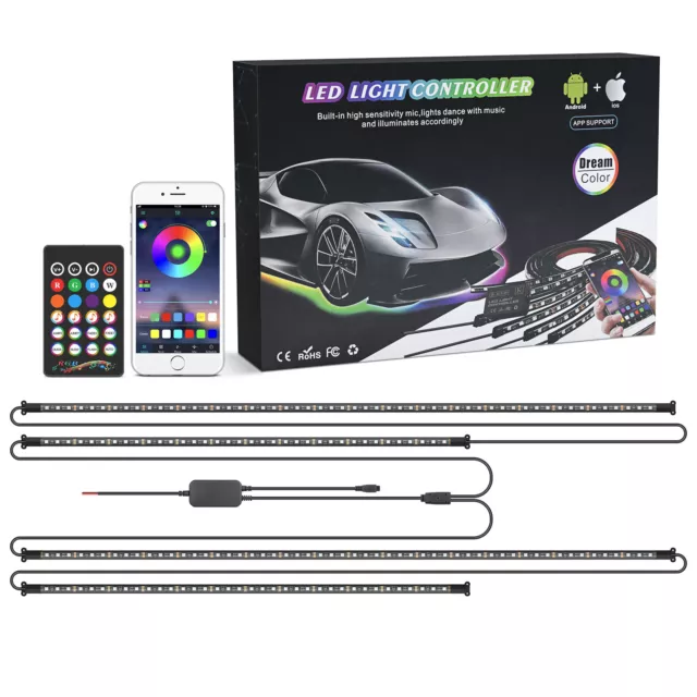 Wireless RGB LED Strip Under Car Tube Underglow Underbody System Neon Lights Kit