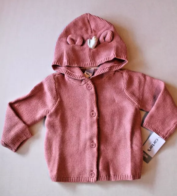 Carter's Pink Unicorn Hooded Cardigan Sweater Infant Baby Girl 12 Months NEW