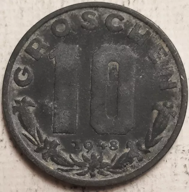 ONE CENT COINS: 1948 Austria 10 Groschen Coin