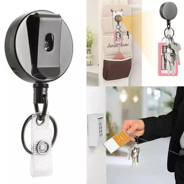 Heavy Duty Large Retractable Key Chain Steel Wire Badge Holder ID Card Holder 2