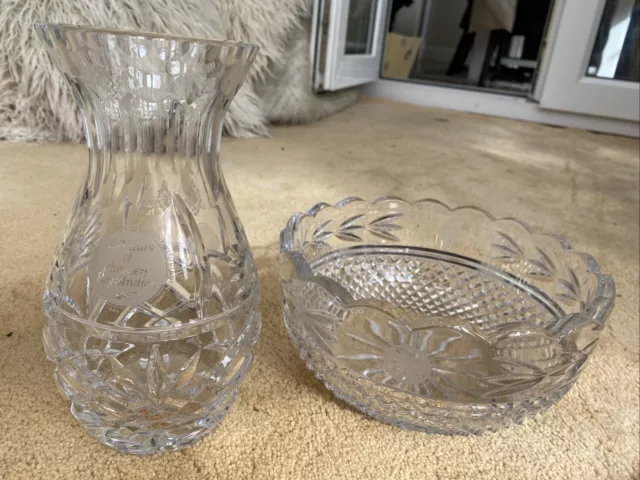 1986 Galway Irish Crystal vase and bowl 100yrs Institute Of Plumbers Collectable