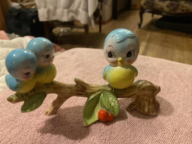 Vintage Lefton Norcrest Three Blue birds On Branch Figurine Japan 1960’s