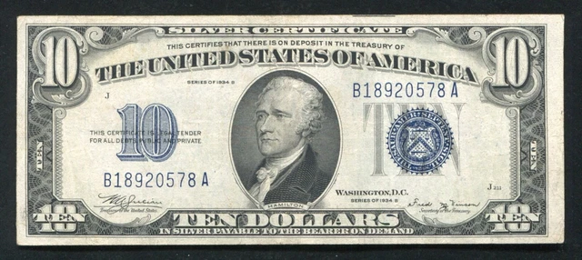 Fr. 1703 1934-B $10 Ten Dollars Silver Certificate Scarce Series Ef (B)