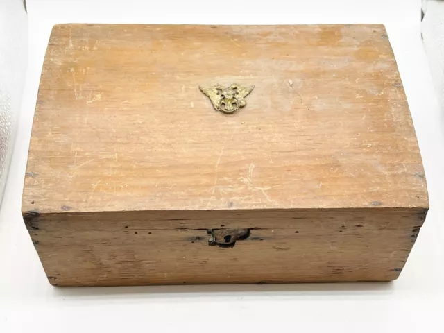 Vintage Oak Wooden Box Treen Double Headed Eagle Handle Treen Woodenware