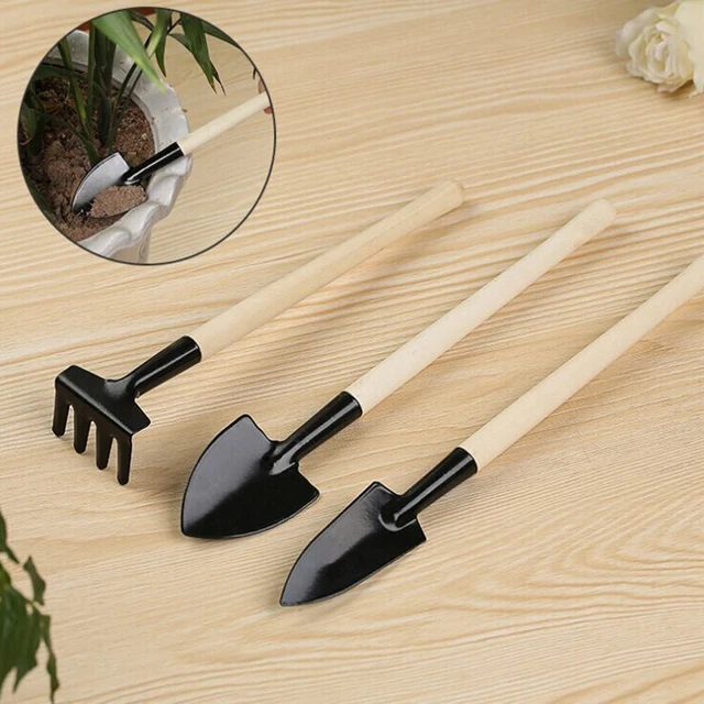 Small and Lightweight Mini Garden Tools Set Wooden Handle Metal Head Scoop Rake