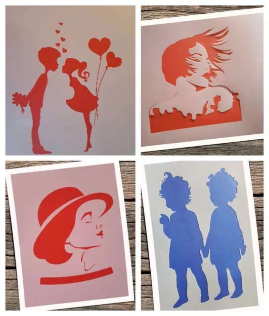 Schablone Liebespaar Kinder Vintage Bastelschablonen Stencil Wandtattoo Personen