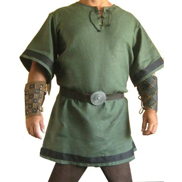 Abbigliamento Uomo Retro Tunica Medievale Rinascimento Pirata Vichingo Tunica Top!
