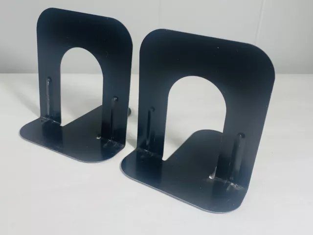 BOOK ENDS Pair Vintage MCM Metal Industrial Library Style Black Paint Finish 5”