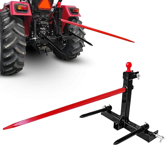 1 Tractors 3 Point Trailer Hitch Quick Attach Bale Spear + 49” Hay Bale Spear