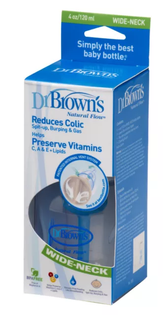 Dr Brown's Natural Flow Wide Neck 120ml 4oz Baby Bottle Reduce Colic Wind