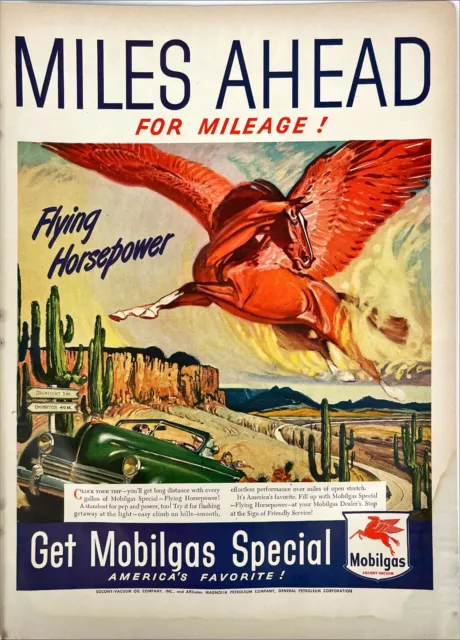 Mobilgas Mobi Oil Pegasus Desert Route 66 Cactus Vtg Print Magazine Ad 1940s