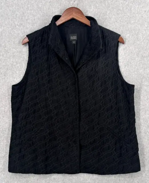 Eileen Fisher Vest Women Large Black Lightweight Quilted 100% Silk