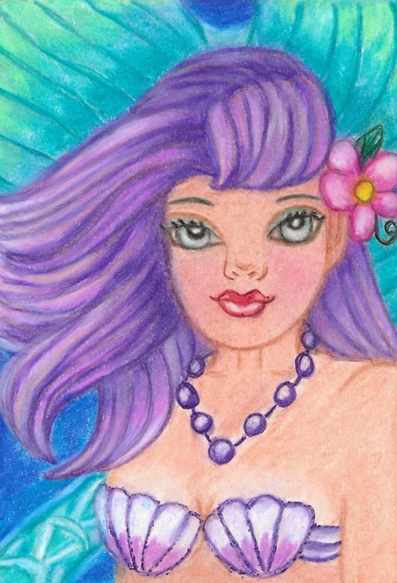 ORIG 3.5x5inch Carol Frechette Mermaid/flower bead  Big Eye Inspired fanatsy art