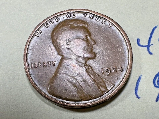 1924 1C BN Lincoln Cent Wheat Penny 4961N