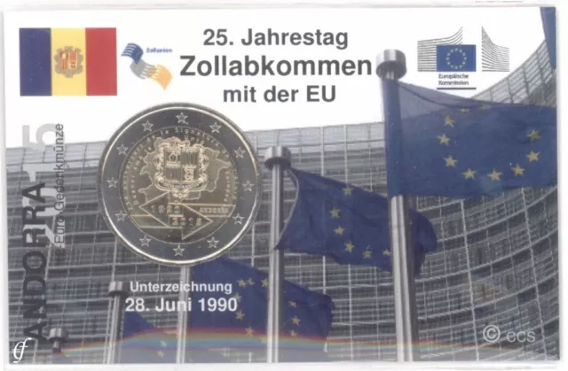 2 Euro Münze in Coincard / Infokarte Andorra 2015 Zollabkommen