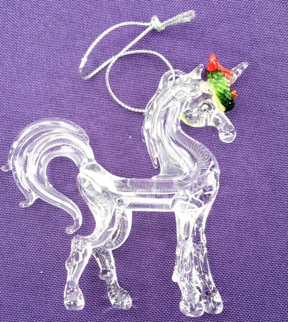 Enesco Glass Unicorn With Wreath Christmas Ornament