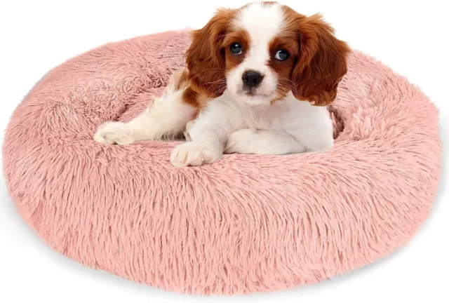 Fluffy Comfy Soft Round Plush Dog/Cat Bed For Calming Pet Anti Anxiety Washable