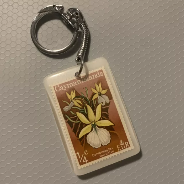 Caribbean Island Stamps Keychain Vintage Style Key Chain Fob Ring Souvenir