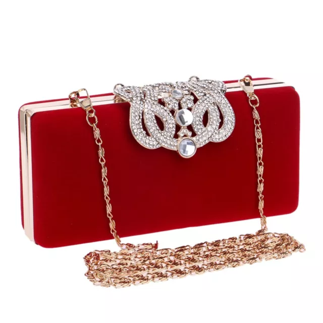 Minaudière Sac Pochette Soirée cocktail Mariage Velours Rouge Strass chainette