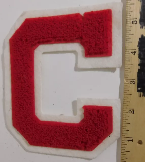 Letter C Red Chenille Embroidery Style 5"x4" Felt Mount Sew-On NOS