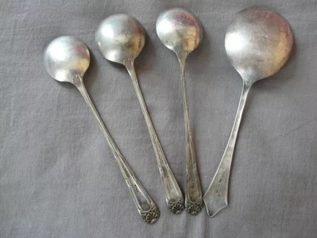 4 vintage EPNS silver plated hallmarked spoons – 1 large server +3 soup/dessert 2