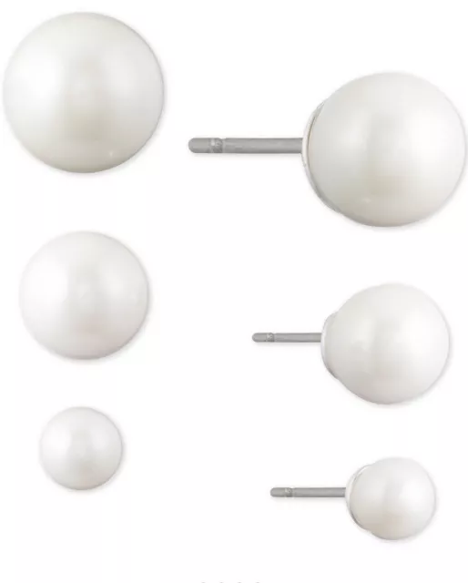 $32 Lauren ralph lauren silver tone 3PC faux pearl stud earrings #550