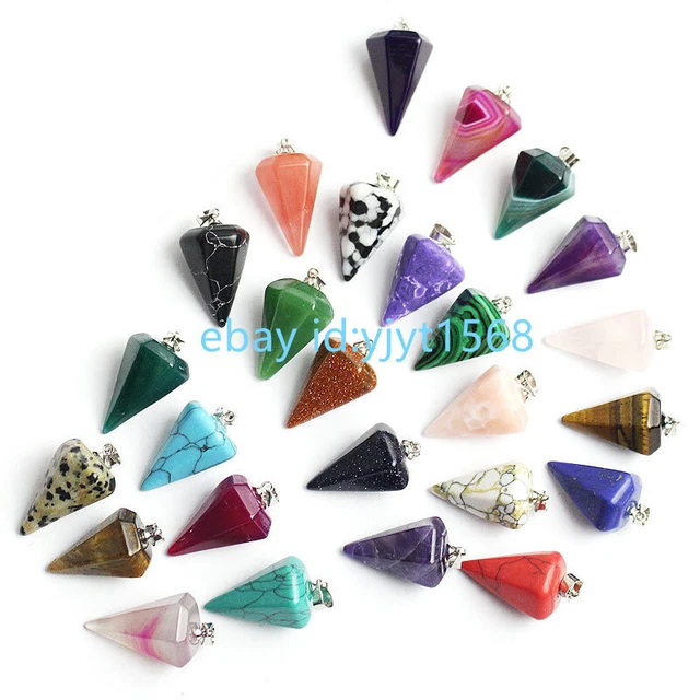 Natural Gemstone Crystal Healing Cone Hexagonal Point Pendulum Pendant energy