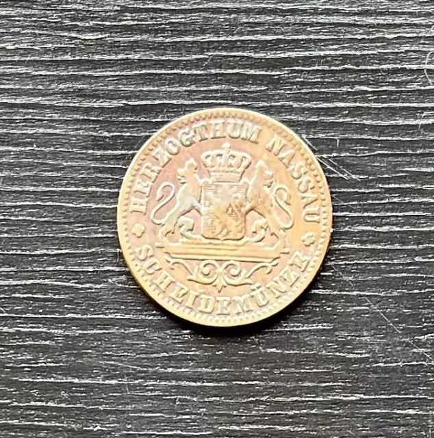 1862 1 Kreuzer Nassau German States Copper Coin XF Toned Old Money Wiesbaden