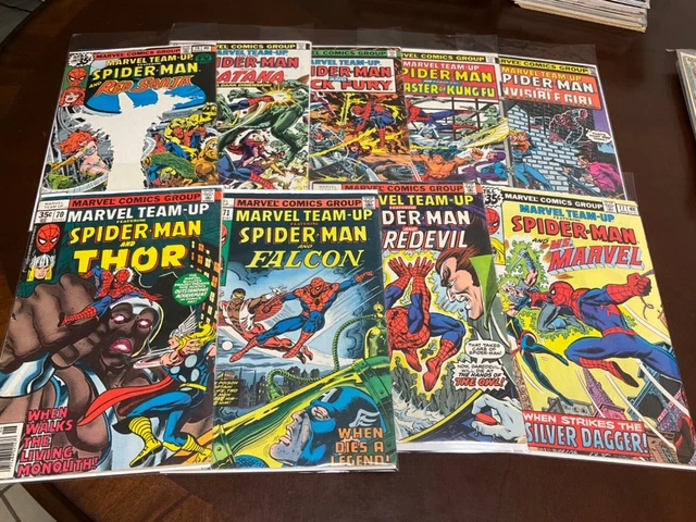 Mixed Lot Of 9 Marvel Team-Up Spider-Man Comic Books Bronze Age