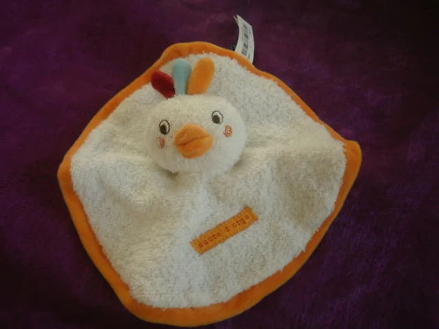 Doudou coq poule poussin plat neuf blanc SUCRE D'ORGE