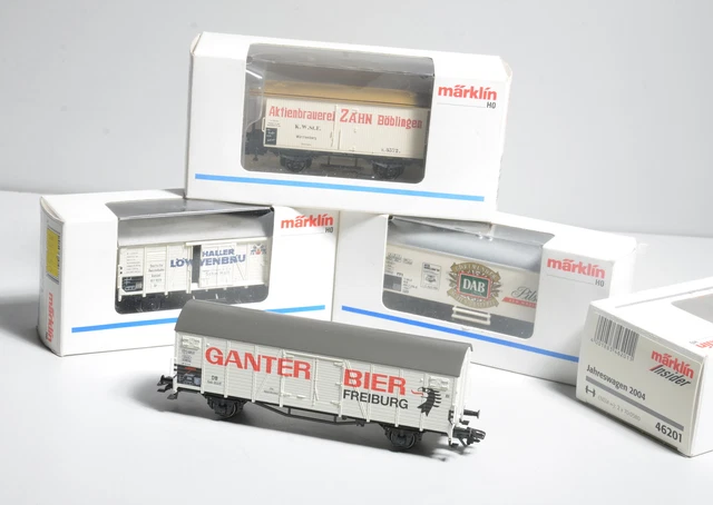 4X MÄRKLIN 4678/48281/46201 Bierwagen Zahn/Gantner/Löwenbräu/DAB