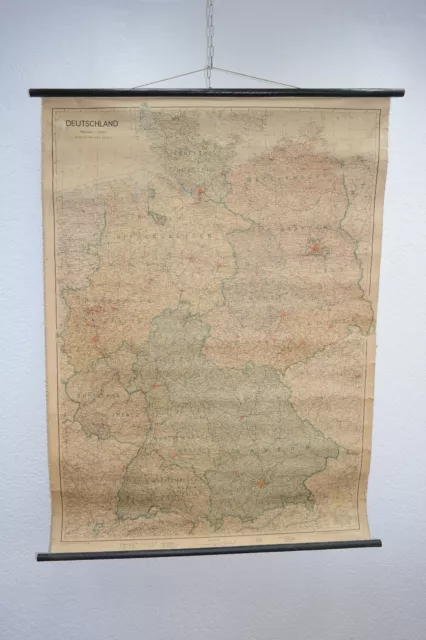 Alte große Lehrtafel "Deutschland Karte" - Unterricht Wandkarte Rollkarte