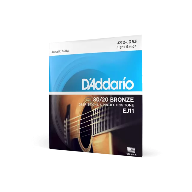 D'Addario EJ11 Acoustic 80/20 Bronze Acoustic Guitar Strings, Light Gauge 12-53