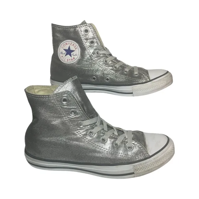 Converse Chuck Taylor All Stars Metallic Silver High Tops Unisex Men 6 Women 8