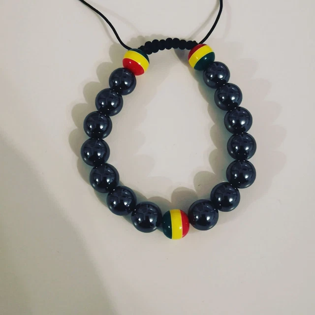 Handmade Hematite Rasta Shamballa Bracelet