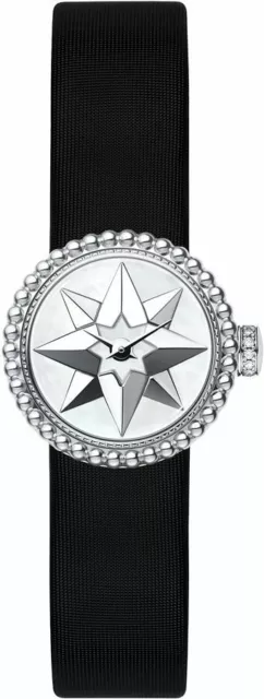 New Deal On Dior White Mother of Pearl Dial Black Satin Strap Womens Dress Watch