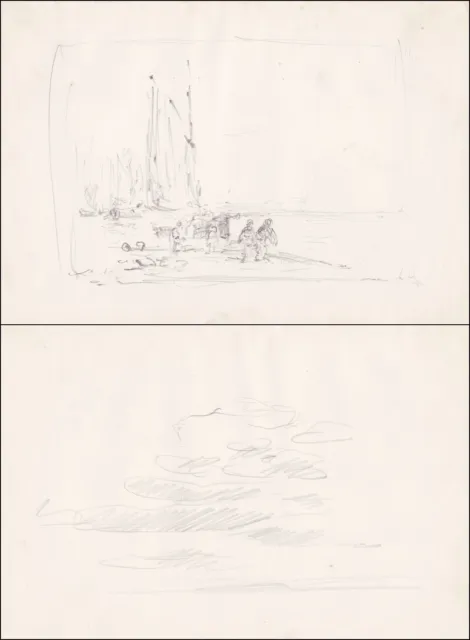 Georges Ricard-Cordingly Fischerboote fishermen beach dessin Zeichnung drawing
