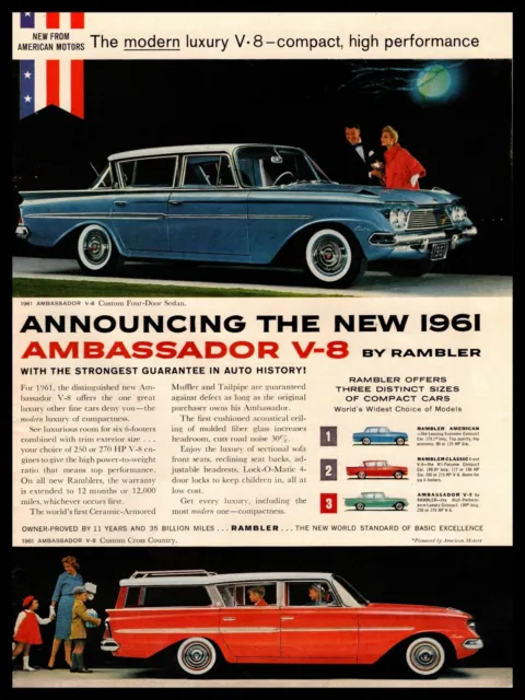 1961 American Motors Rambler Abassador V-8 4-Door Sedan & Station Wagon Print Ad
